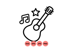 Line Art Guitar And Music Notes Illustration Design Product Image 1