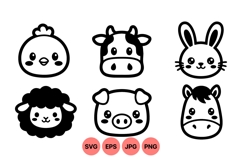 Cute Farm Animal Faces Clipart For Craft Product Image 1