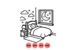 Hand Drawn Night Bedroom Scene Clipart Design Product Image 1