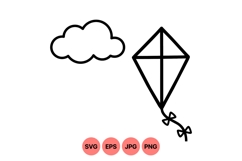 Minimal Black Line Art Kite And Cloud Svg Design Product Image 1