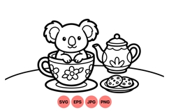 Hand Drawn Cute Koala With Teacup Illustration Product Image 1