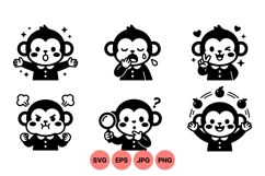 Cute Monkey Expression Clipart Vector Icons Product Image 1