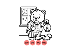 Cute Teddy Bear Illustration Holding Lantern At Night Product Image 1