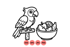 Hand Drawn Parrot With Tropical Fruit Illustration Product Image 1