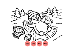 Cute Penguin Making Snow Angel Vector Art Product Image 1