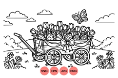 Hand Drawn Easter Wagon Tulip Clipart Design Product Image 1