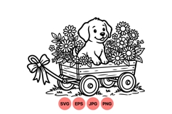 Hand Drawn Puppy With Floral Wagon Illustration Product Image 1