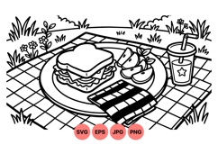Hand Drawn Picnic Lunch Illustration With Sandwich And Drink Product Image 1