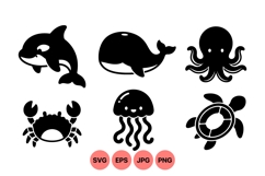 Editable Ocean Animals Silhouette Clipart Product Image 1