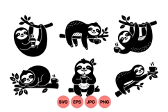 Adorable Sloth Coffee Clipart Illustrations For Crafts Product Image 1