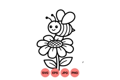 Hand Drawn Cute Bee On Flower Vector Illustration Product Image 1