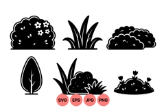 Black Silhouette Bush And Grass Vector Graphics Product Image 1