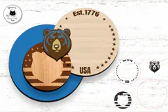 Round Patriotic Bear Sign SVG | Layered USA Sign Laser Cut Product Image 3