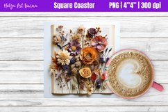Square Coaster Sublimation | Herbarium Flowers PNG Product Image 1