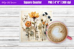 Square Coaster Sublimation | Herbarium Flowers PNG Product Image 1