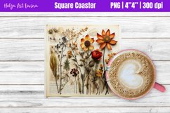 Square Coaster Sublimation | Herbarium Flowers PNG Product Image 1