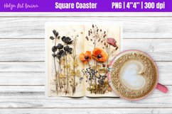 Square Coaster Sublimation | Herbarium Flowers PNG Product Image 1