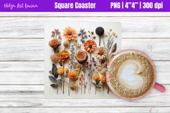 Square Coaster Sublimation | Herbarium Flowers PNG Product Image 1