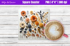 Square Coaster Sublimation | Herbarium Flowers PNG Product Image 1