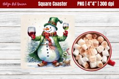 Square Coaster Sublimation | Snowman with wine Product Image 1