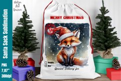 Christmas Santa Sack Sublimation | Watercolor Fox Product Image 1