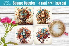 Spring Square Coasters Sublimation | Spring Bird Product Image 1