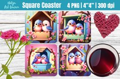 Spring Square Coasters Sublimation | Spring Bird Product Image 1