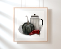 Hand-drawn illustration of teapot with pumpkin and pepper Product Image 6