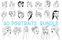 20 Women portraits with flowers,cut file, T-shirt SVG Product Image 1