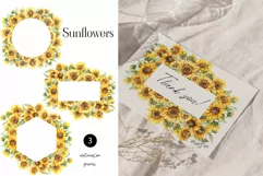 Sunflower frames clipart. Watercolor sunflowers frame PNG Product Image 2