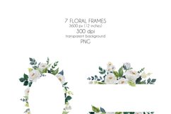 watercolor white emerald floral frames clipart