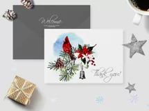 Watercolor Christmas clipart with cardinal bird. Sublimation Product Image 7