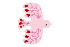 Pink Bird Clipart Hand-Drawn Flying Doves, Folk Product Image 2