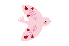 Pink Bird Clipart Hand-Drawn Flying Doves, Folk Product Image 4