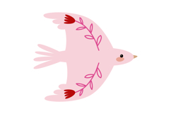 Pink Bird Clipart Hand-Drawn Flying Doves, Folk Product Image 5