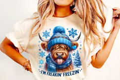 I'm Freaking Freezing PNG, Winter Highland Cow, Cozy Season Product Image 1