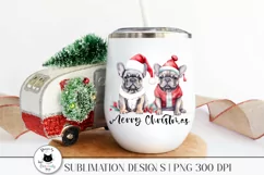 christmas png design with 2 frenchies shown on a wine tumbler
