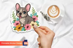 French Bulldog Puppy Flowers Sticker Product Image 1