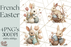 French Vintage Easter Bunny Clipart PNG, Soft Pastel Easter Product Image 1