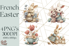 French Vintage Easter Bunny Clipart PNG, Soft Pastel Easter Product Image 1