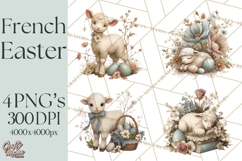 French Vintage Easter Bunny Clipart PNG, Soft Pastel Easter Product Image 1