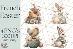 French Vintage Easter Bunny Clipart PNG, Soft Pastel Easter Product Image 1