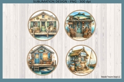 Rustic Fishing Shacks Sublimation Png Coasters Template Product Image 3