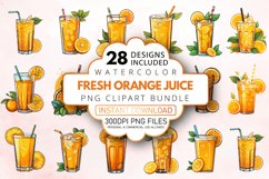 Watercolor Fresh Orange Juice Clipart Bundle Product Image 1