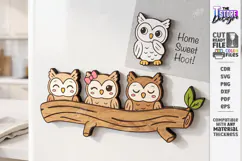 3D Cute Wooden Fridge Magnet Laser Cut | Owls SVG | Kitchen Product Image 1