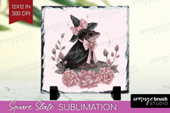 Frog Cute Slate PNG Pink Halloween Square Slate Sublimation Product Image 1