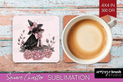 Frog Cute Square Coaster Pink Halloween Coaster PNG Product Image 1