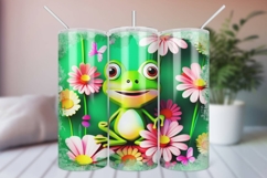 3D Cute Frog and Flowers Tumbler Wrap 20 oz. Sublimation PNG Product Image 1