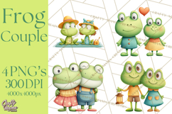 Cute Frog Couple Clipart, Baby Frogs Romantic Png Product Image 1