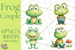Cute Frog Couple Clipart, Baby Frogs Romantic Png Product Image 1